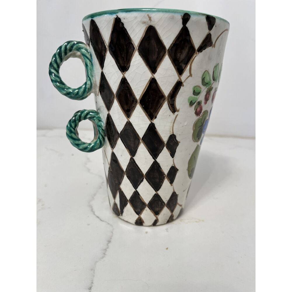 Italian Pitcher Ceramic Hand-Painted Majolica Faience Signed Vtg 7.5"